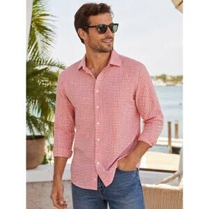 Porter & Ash XL Orange Gingham Button Up Shirt Men Stretch Long Sleeve Casual